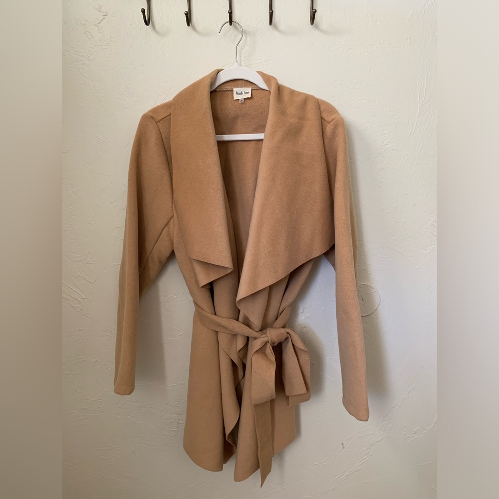 Peach Love | Draped collar camel coat